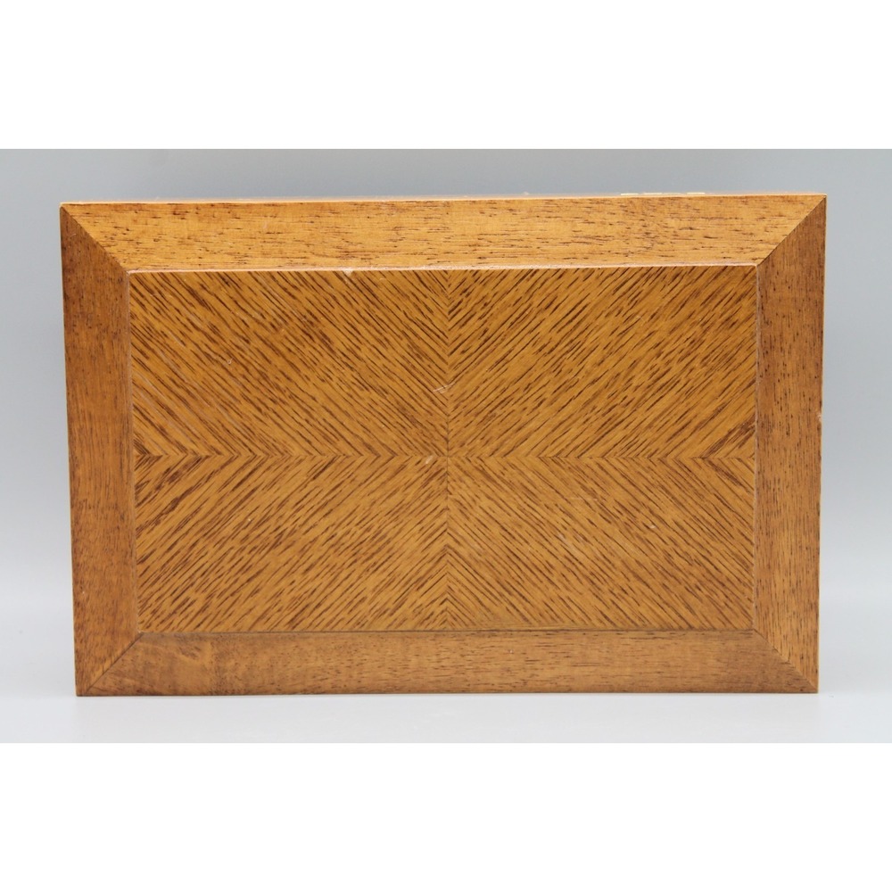 Vintage Wooden Jewelry Box 10.5" Mid Century Style Necklace Hooks Organizer